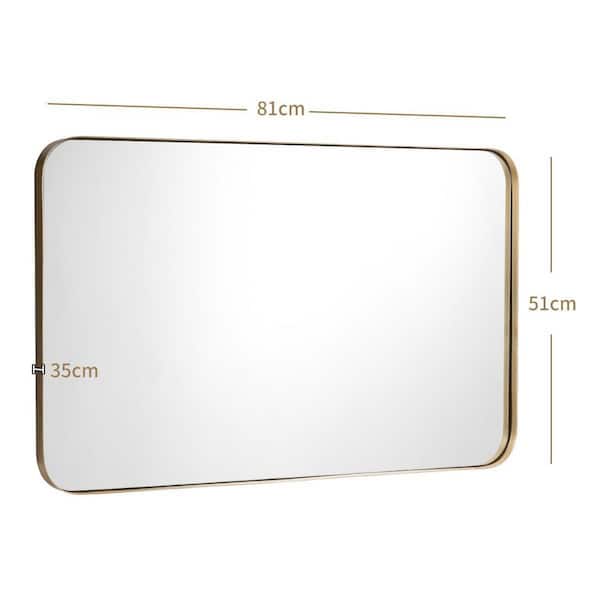 32 in. W x 20 in. H Rectangular Metal Framed Wall Bathroom Vanity Mirror in Gold