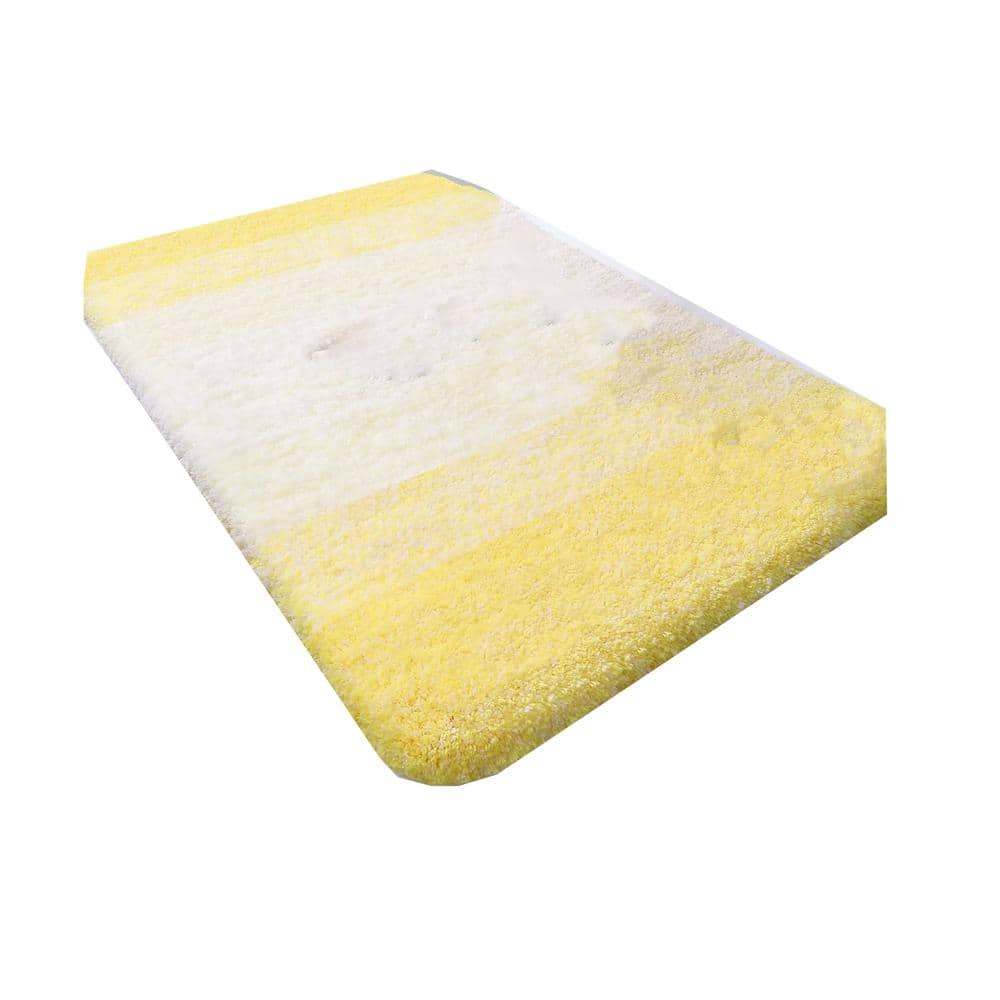 Afoxsos 36 in. x 24 in. Yellow Stripe Microfiber Rectangular Shaggy