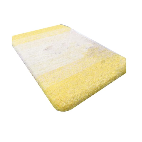 Afoxsos 36 in. x 24 in. Yellow Stripe Microfiber Rectangular Shaggy Bath Rugs