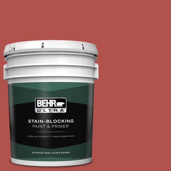 BEHR ULTRA 5 gal. #BIC-48 Fortune Red Semi-Gloss Enamel Exterior Paint & Primer