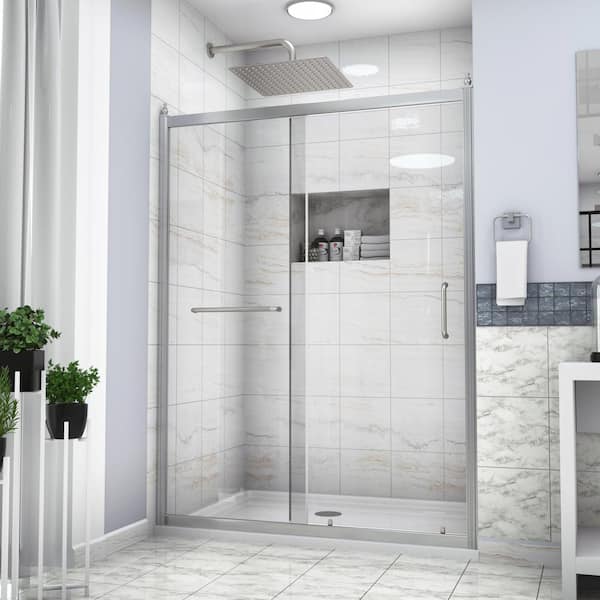 EPOWP 48 in. W x 72 in. H Sliding Semi Frameless Tub Door in Chrome ...