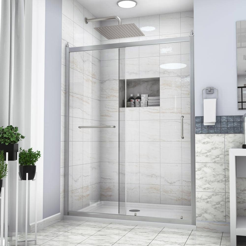 48 in. W x 72 in. H Single Sliding Semi Frameless Shower Door/Enclosure in Chrome with Clear Glass -  Magic Home, SL-HMS6A21448CH