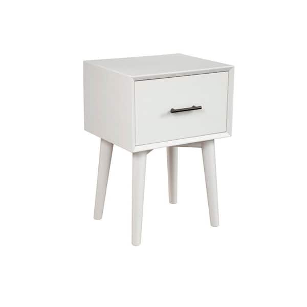 Benjara 18 in. White Rectangle Wood End Table with 1-Drawer and Angled Legs