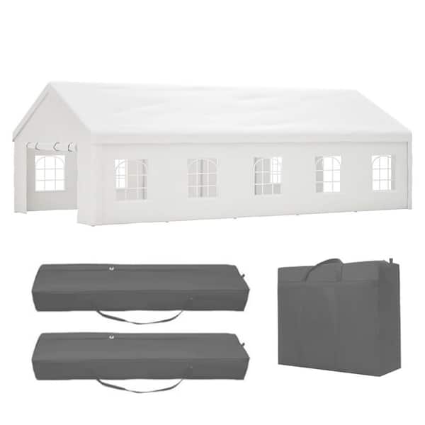 White 16 ft. x 32 ft. Large Heavy Duty Party Canopy Tent Wedding Shelters with 3 Storage Bags and Removable Sidewalls
