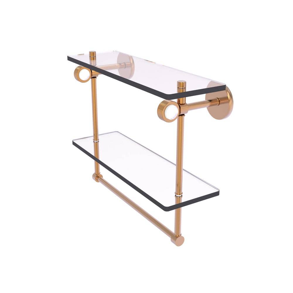 Clearview Collection 16 Inch Double Glass Shelf with Towel Bar and Groovy Accents in Brushed Bronze price history on PriceWatchPro