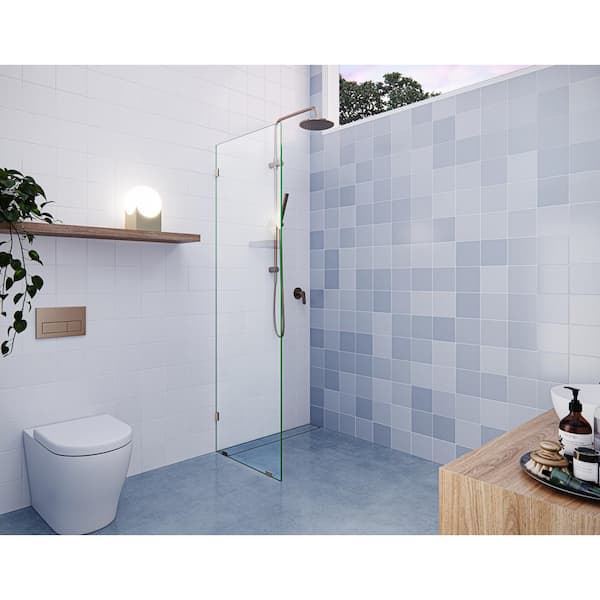 Glass Warehouse Vela 21.5 in. W x 78 in. H Frameless Fixed Single Panel Shower Door in Brushed Bronze Without Handle
