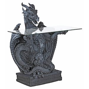 The Subservient Dragon 27.5 in. W Gray Polyresin Glass Topped Sculptural Table