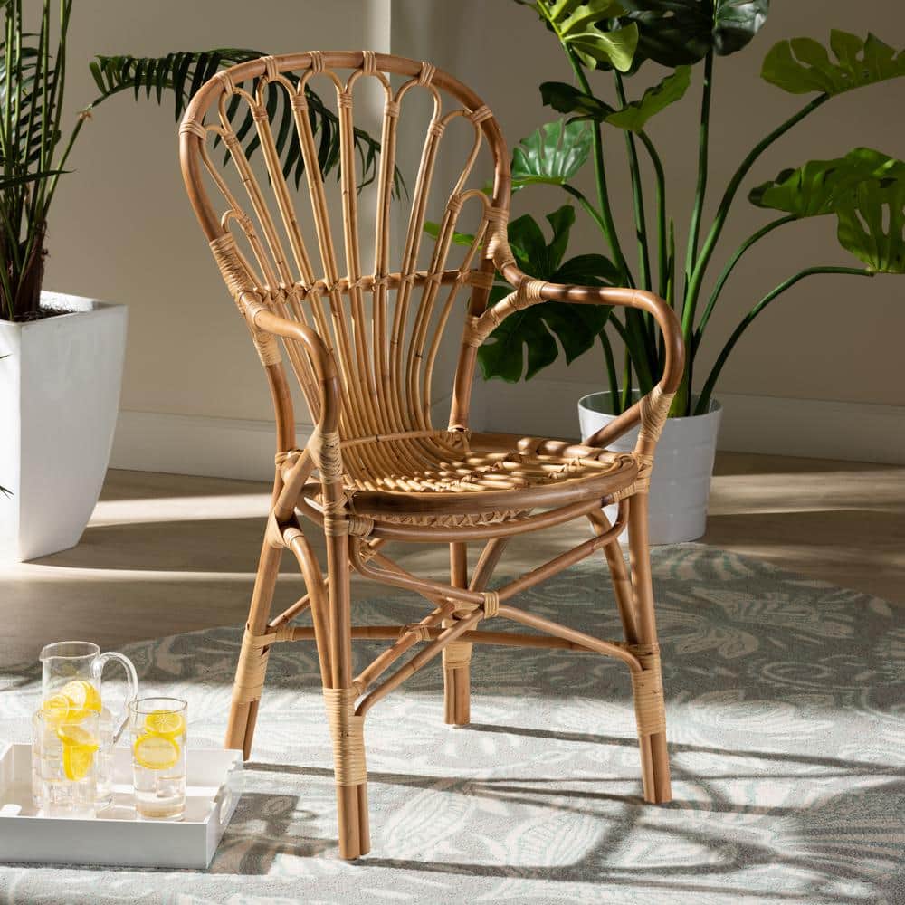 Sheraton Handmade Rattan Armchair with Woven Detailing - Brown