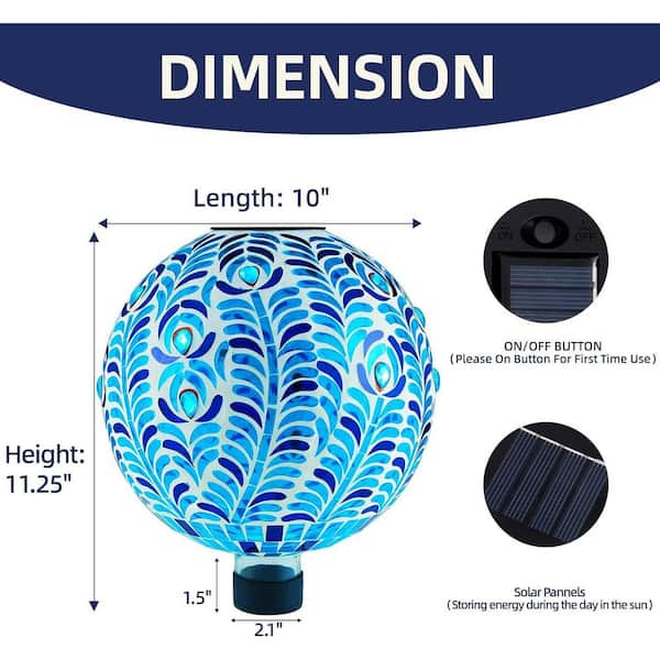 ♦️　globe/preview　♦️ SenQWFa Solar Gazing Ball Blue 10 in. Mosaic Glass Gazing