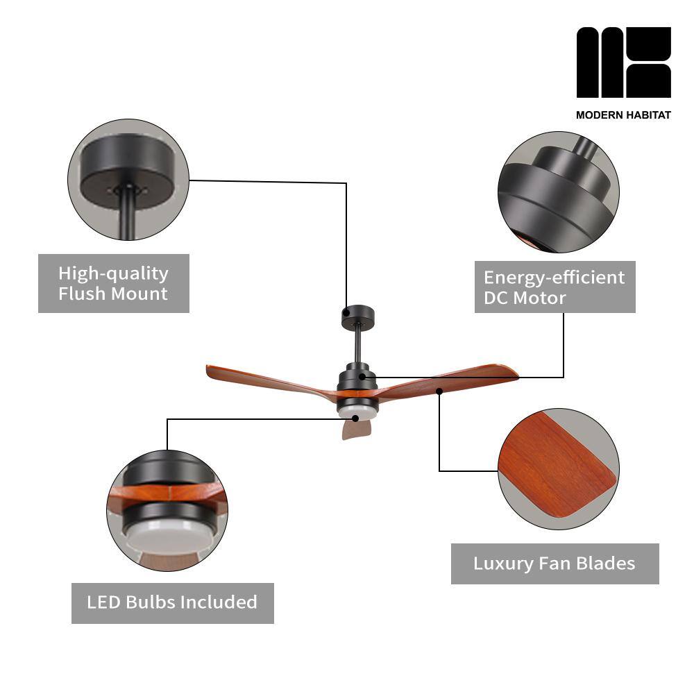 AuraVista 52-Inch Black and Medium Red Oak Ceiling Fan with LED Light and Remote
