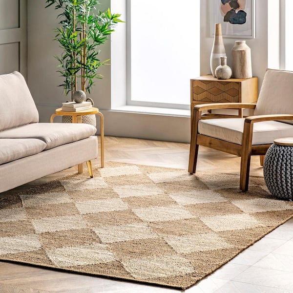 Louie Diamond Checkerboard Jute Natural 5 ft. x 8 ft. Area Rug