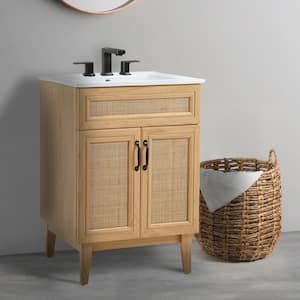 Javer 24 in. W x 18 in. D x 33 in. H Rattan 2-Shelf Bath Vanity Cabinet without Top (Sink Basin not Included), Oak