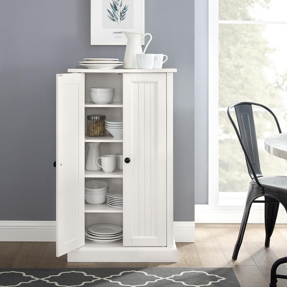 White Coastal Adjustable Shelving Accent Cabinet
