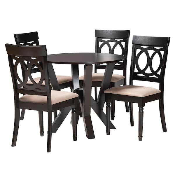 Baxton Studio Angie 5 Piece Beige and Dark Brown Wood Dining Set