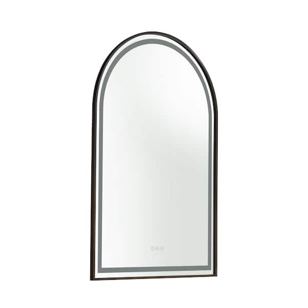 Unbranded 39 in. W x 26 in. H Arched Rectangular Framed LED Anti-Fog Dimmable Wall Mount Bathroom Vanity Mirror in Bronze