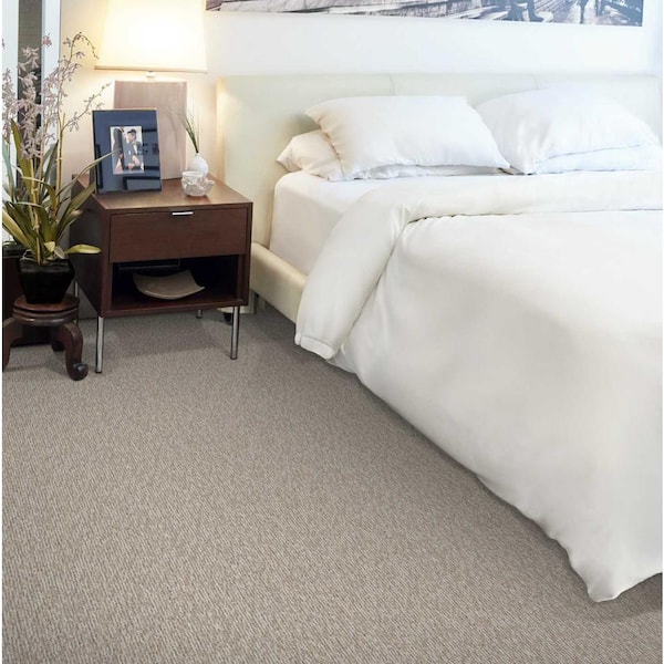 Tidal Tweed Sandstone Beige 13.2 ft. 39.23 oz. Wool Loop Installed Carpet