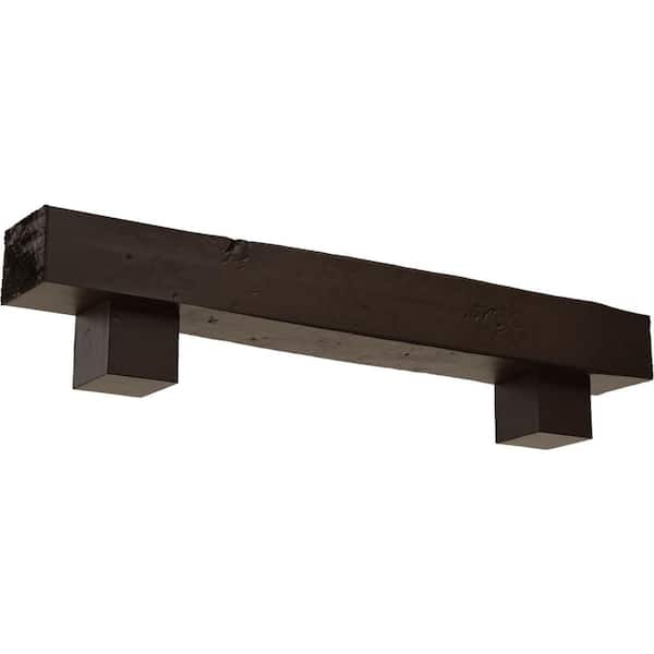 Ekena Millwork 8 in. x 10 in. x 7 ft. Knotty Pine Faux Wood Fireplace Mantel Kit, Alamo Corbels, Natural Mahogany