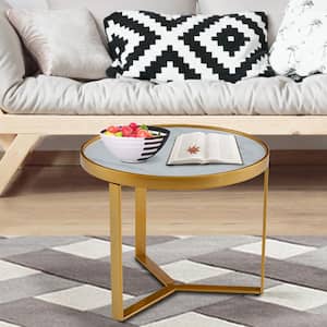23.62. in Gold Round Metal Frame Coffee Table with Sintered Stone Top