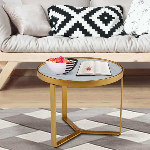 Seafuloy 23.62. in Gold Round Metal Frame Coffee Table with Sintered Stone Top