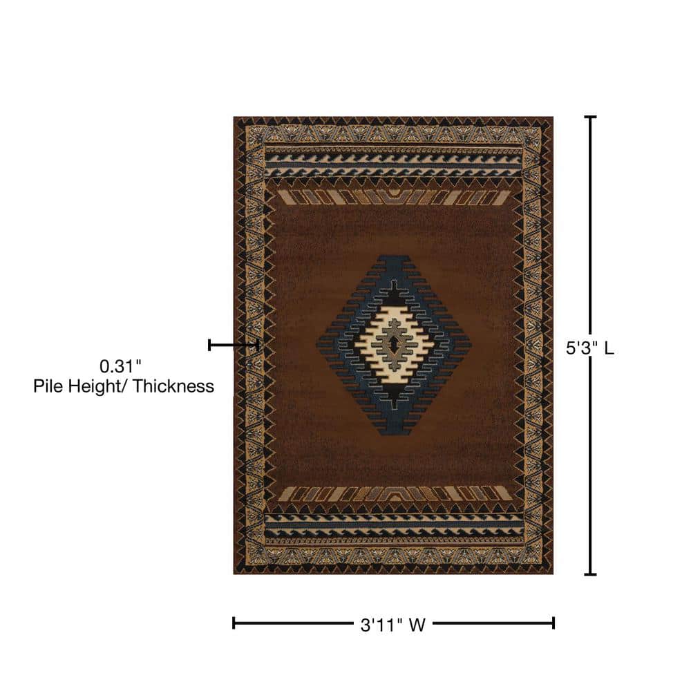 Southwestern Brown Synthetic 4' x 6' Area Rug