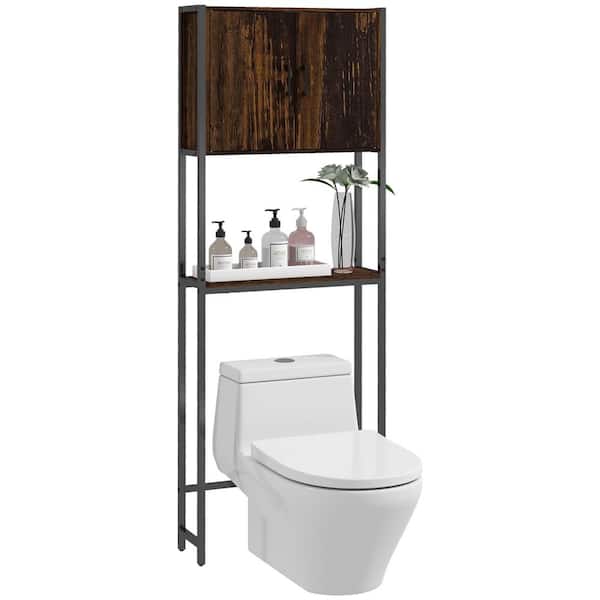 Unbranded 25.25 in. W x 70 in. H x 7.5 in. D Rustic Brown Over The Toilet Storage with Double Door Cupboard and Adjustable Shelf