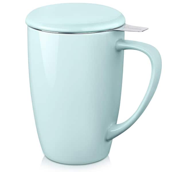 16 oz. Mint Green Porcelain Tea Infuser Mug Tea Cup Coffee Mug with Lid and Strainer