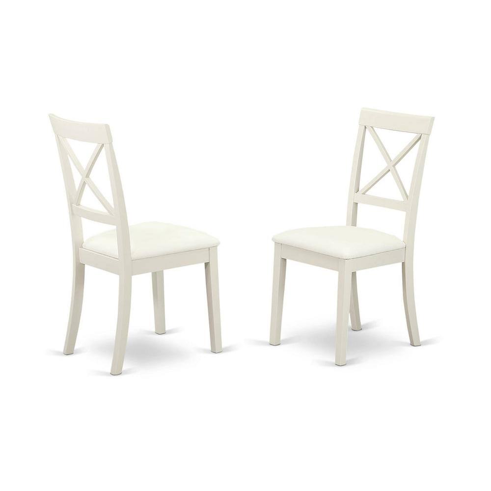 Linen White Faux Leather Upholstered Parsons Side Chair with Cross Back