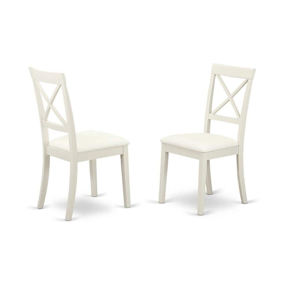 Linen White Faux Leather Upholstered Parsons Side Chair with Cross Back
