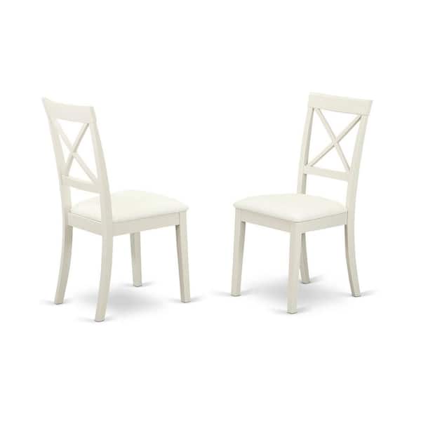 East West Furniture Linen White Faux Leather Upholstered Wooden Chairs With Cushion, (Set of 2)
