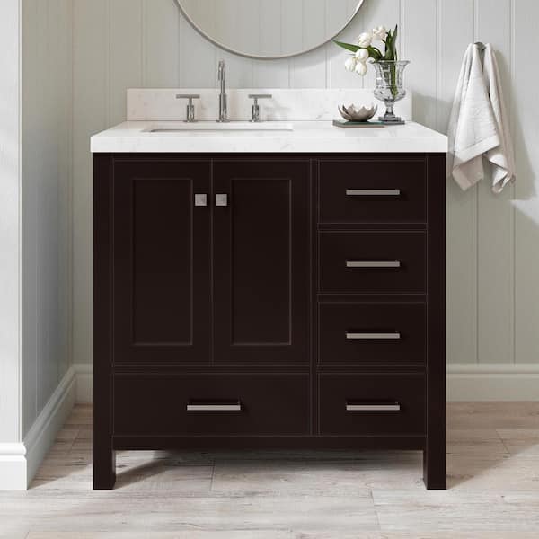 ARIEL Cambridge 36 in. W x 22 in. D x 36 in. H Single Rectangle Sink Bath Vanity in Espresso with Carrara White Quartz Top