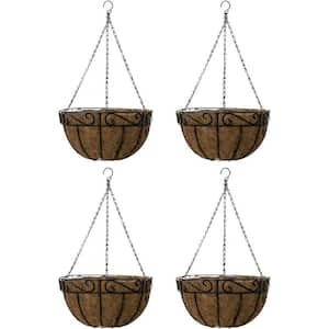 Large 14 In. Metal Hanging Planter Basket with Coco Liner (4-Pack)