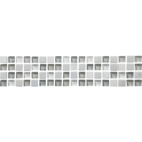 ELIANE Sonoma Snow 3 in. x 12 in. x 8 mm Stone Glass Mesh-Mounted Mosaic Tile