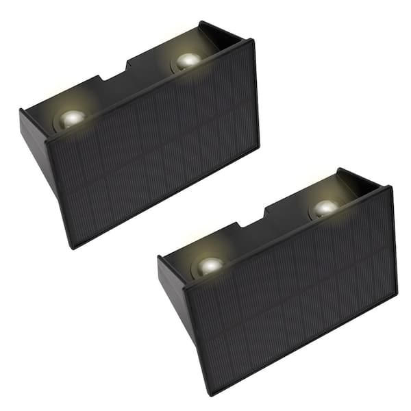 TECHKO Minimal Design Dusk to Dawn Bi-Directional Decorative Solar Wall Light in Matte Black (2-Pack)