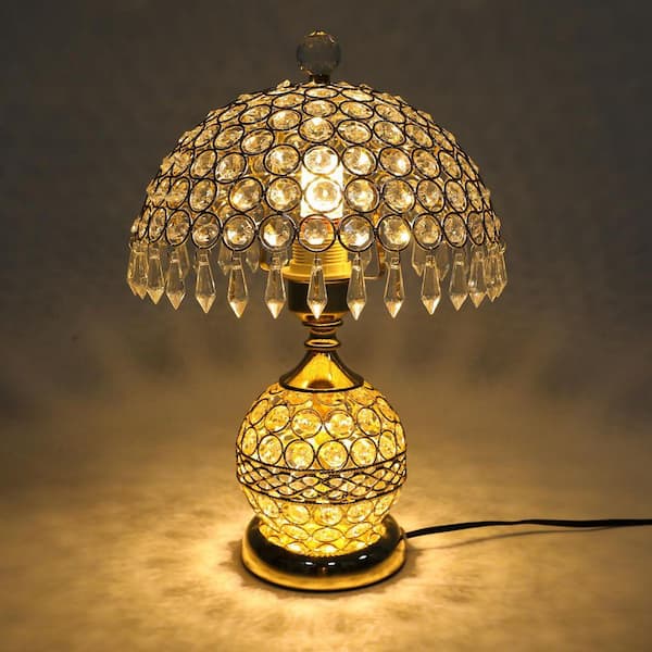 OUKANING 16.92 in. Gold Luxury Decorative Crystal Table Lamp for