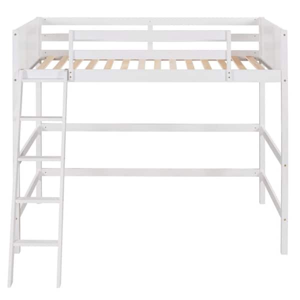 STICKON White Twin Size Wood Loft Bed with Ladder