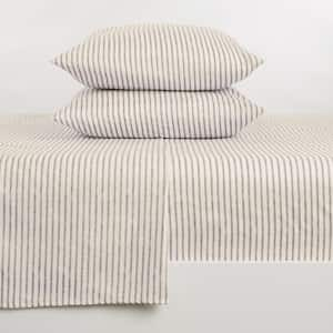 4-Piece Light Grey Premium Soft Striped Microfiber Full Sheet Set