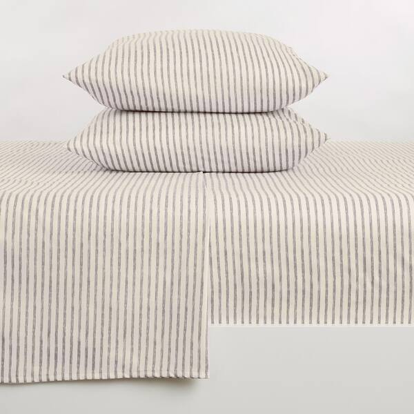 FRESHFOLDS 4-Piece Light Grey Premium Soft Striped Microfiber Full Sheet Set