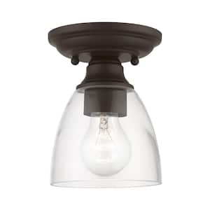 Montgomery 5.375 in. 1-Light Bronze Petite Semi-Flush Mount with Clear Glass