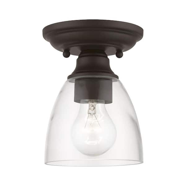Livex Lighting Montgomery 5.375 in. 1-Light Bronze Petite Semi-Flush Mount with Clear Glass