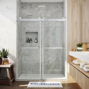 60 in. W x 79 in. H Double Sliding Frameless Shower Door in Brushed Nickel with Smooth Sliding and 3/8 in. (10 mm) Glass