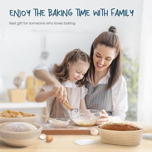 Numhew Bread Banneton Proofing Basket Set with 9 in. Round and 10
