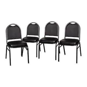 Black Vinyl/Silver Vein Frame Vinyl Stack Chair (Set of 4)