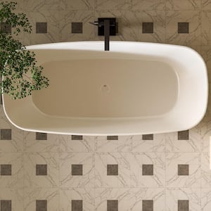 59 in. x 28.34 in. Freestanding Acrylic Flatbottom Soaking Bathtub with Center Drain and Overflow in Matte Gray