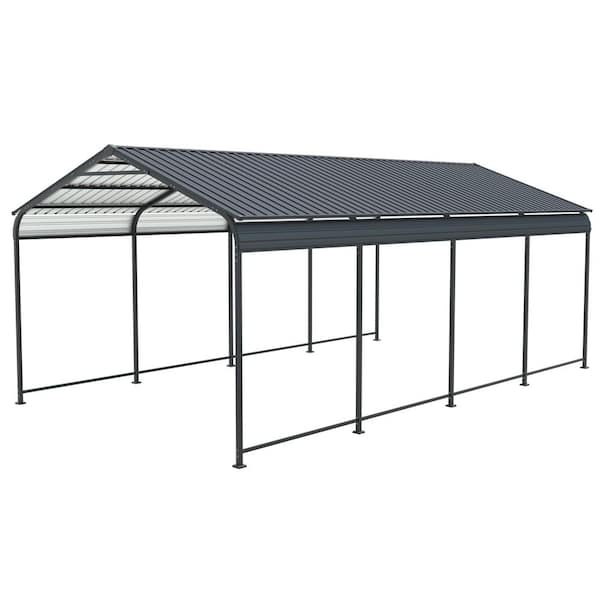 IMagacFun 12 ft. W x 21 ft. D x 8.5 ft. H Black Galvanized Steel Roof Metal Carport