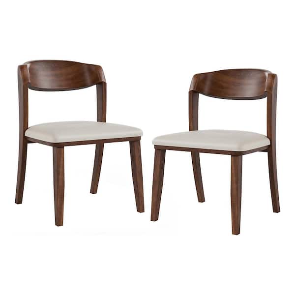 Shelun IV Rich Walnut Fabric Upholstered Dining Chairs with Curved Backrest (Set of 2)