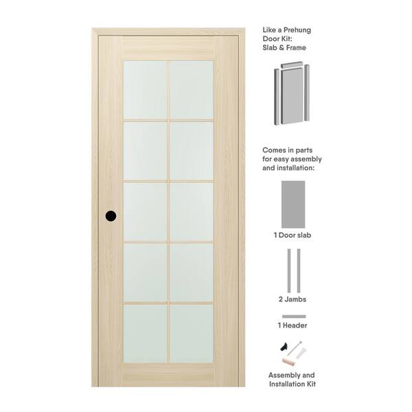 Belldinni 24 in. x 96 in. Vona Right-Hand Solid Composite Core 10-Lite Frosted Glass Loire Ash Wood Single Prehung Interior Door