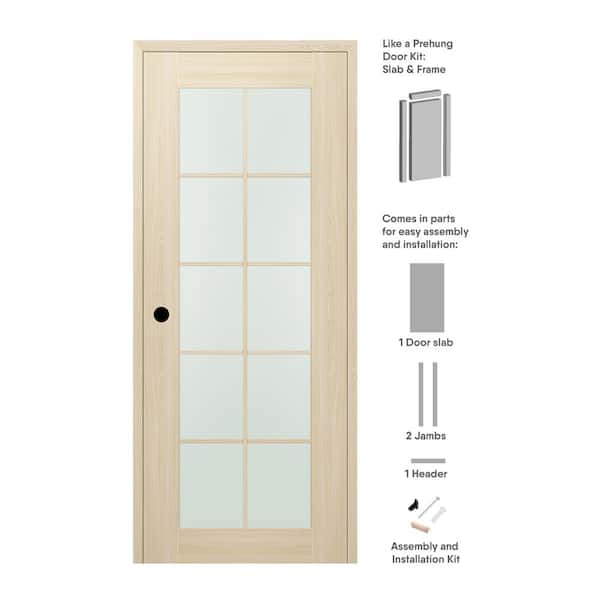32 in. x 96 in. Vona Right-Hand Solid Composite Core 10-Lite Frosted Glass Loire Ash Wood Single Prehung Interior Door