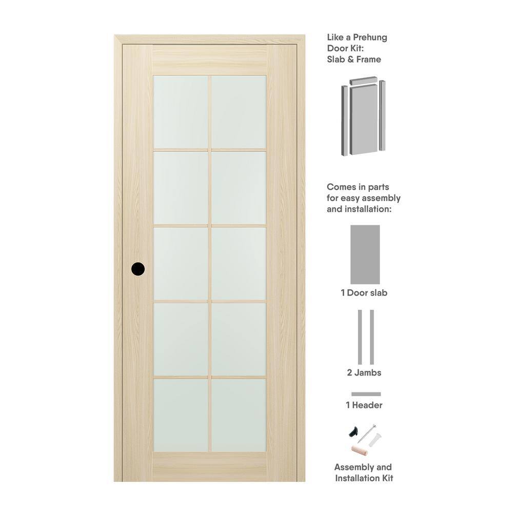 Avon 10 Lite Frosted Glass and Pine Composite Prehung Door