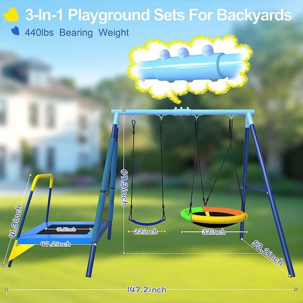LUKVIZO Heavy Duty Swing Set with Saucer Swing, Belt Seat and