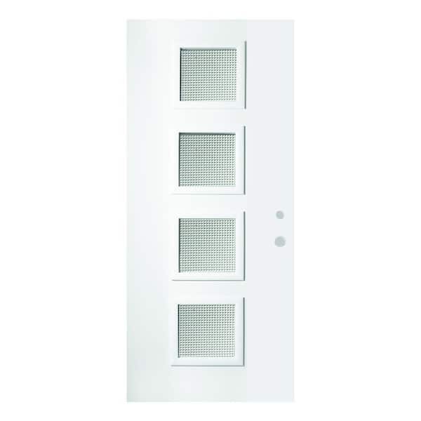 Stanley Doors 32 in. x 80 in. Evelyn Gingoshi 4 Lite Painted White Left-Hand Inswing Steel Prehung Front Door